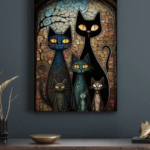Kedi Ailesi Temalı Canvas Tablo