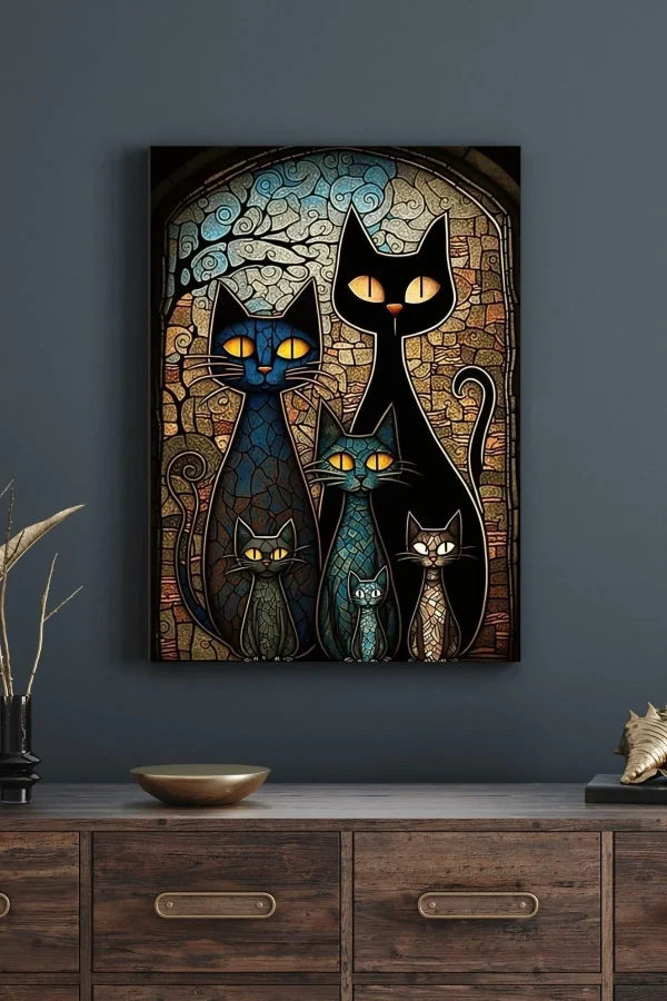 Kedi Ailesi Temalı Canvas Tablo